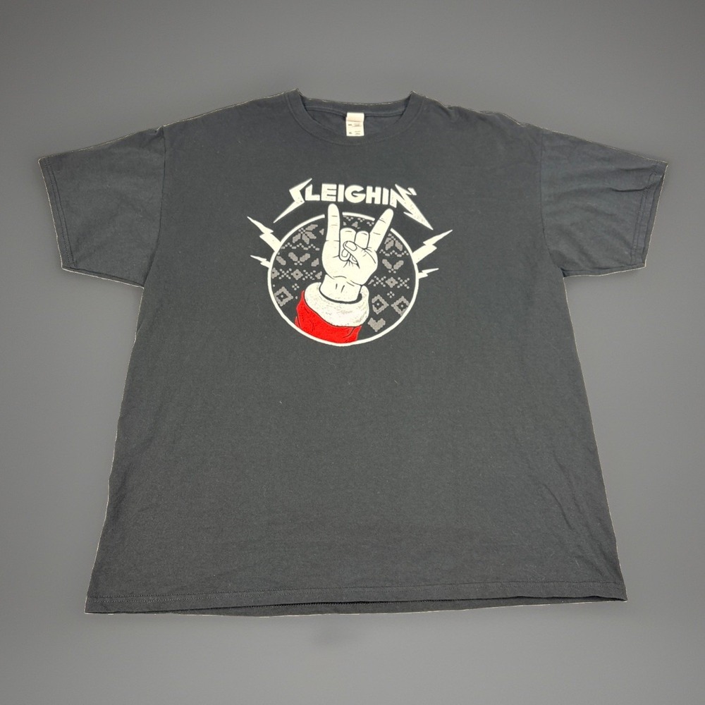 Fruit of the Loom HD Cotton T-Shirt XL Black Santa Rock Sleighin Crew Neck - Picture 1 of 7